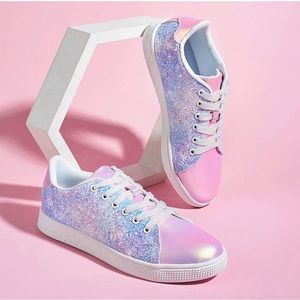 LUCKY STEP Glitter Sneakers Lace up | Fashion Sneakers | Sparkly Shoes for Women